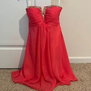LIKE NEW- Strapless Coral Prom Dress Size 3(see tag)